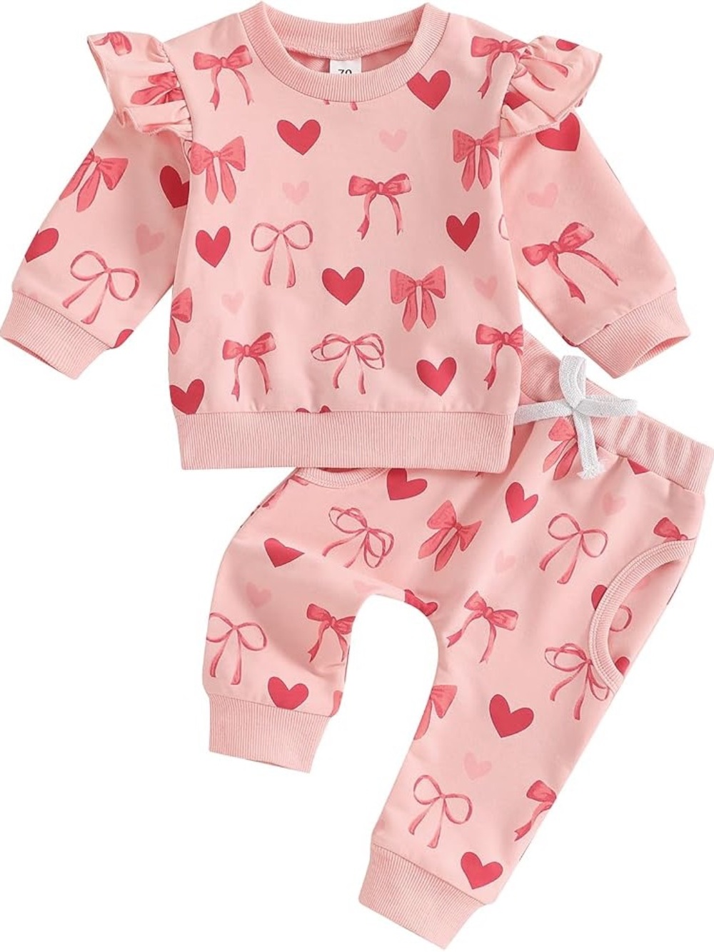 FYBITBO Toddler Baby Girl Heart & Bow Print Sweater Sweatpants Set 2pc 3T